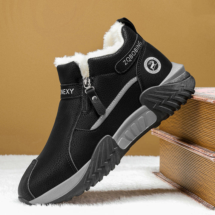 Men's Leather Winter Slip On Thermal Knit Snow Boots - Black