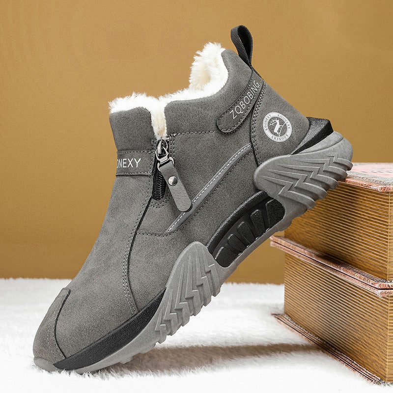 Men's Leather Winter Slip On Thermal Knit Snow Boots - Grey