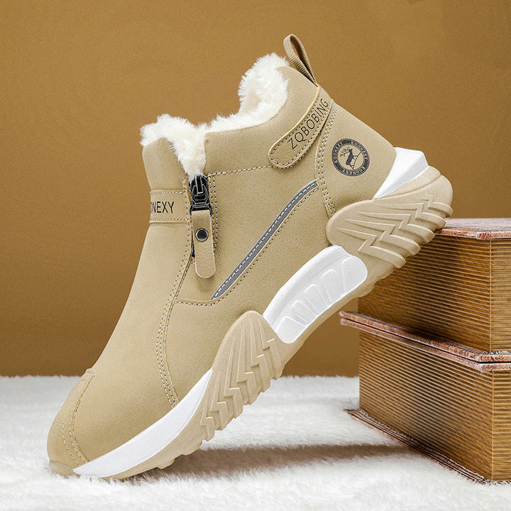 Men's Leather Winter Slip On Thermal Knit Snow Boots - Khaki