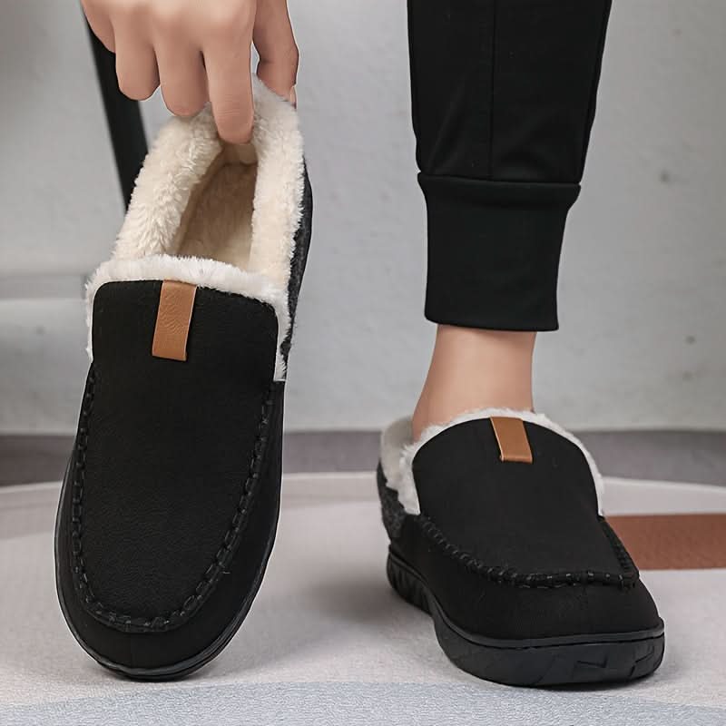 Men's Wide Fit Faux Wool Moccasin Slippers