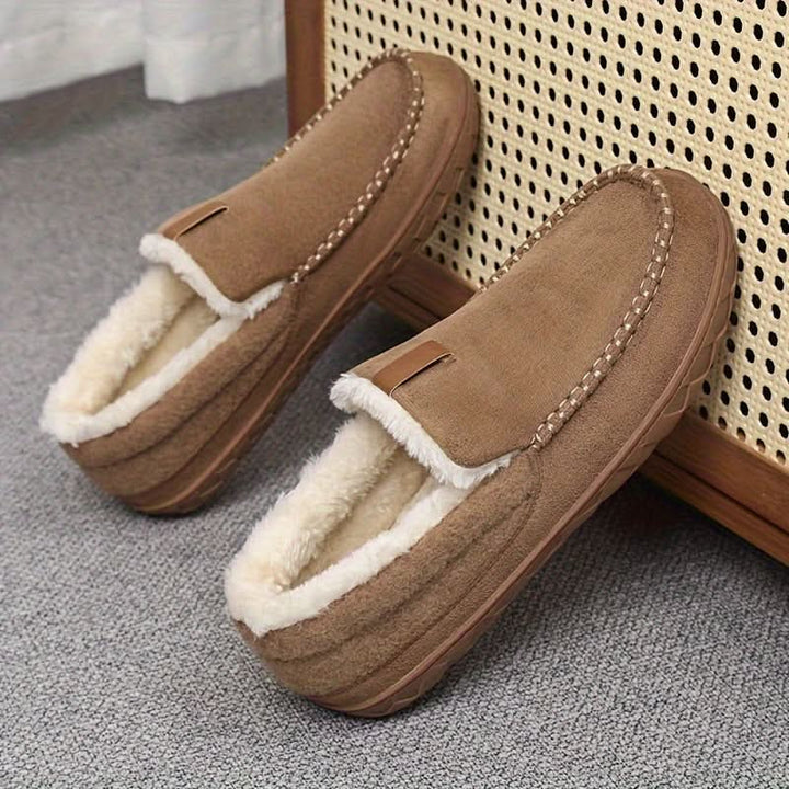 Men's Wide Fit Faux Wool Moccasin Slippers