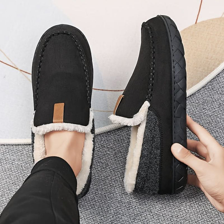 Men's Wide Fit Faux Wool Moccasin Slippers