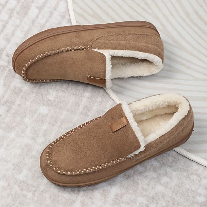 Men's Wide Fit Faux Wool Moccasin Slippers - Camel