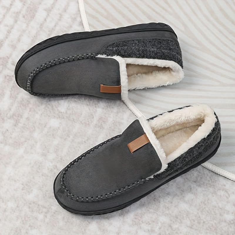 Men's Wide Fit Faux Wool Moccasin Slippers - Grey