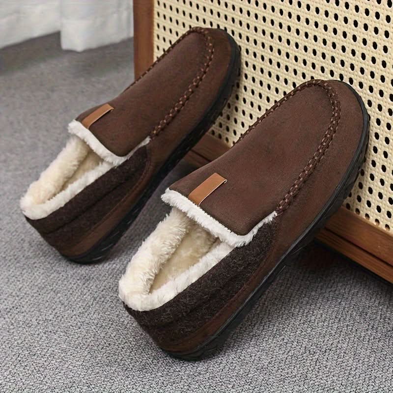 Men's Wide Fit Faux Wool Moccasin Slippers