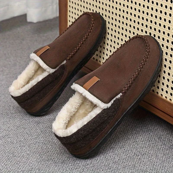 Men's Wide Fit Faux Wool Moccasin Slippers