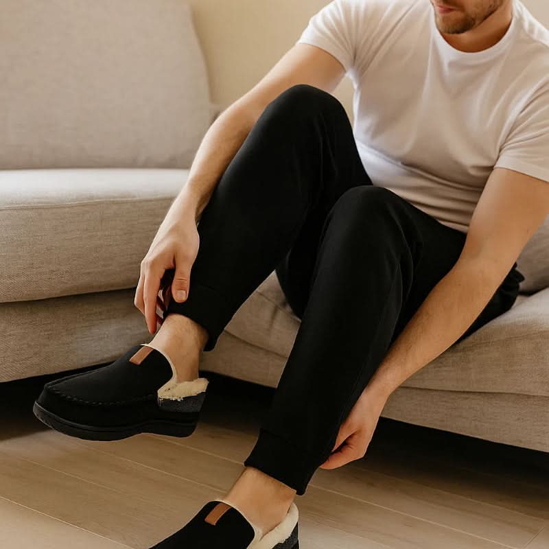 Men's Wide Fit Faux Wool Moccasin Slippers