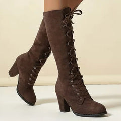 Phyllida | Women's Suede Block Heel Knee High Boots