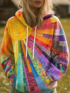 Hazel | Bohemian Patchwork Hoodie with a Sunburst Print