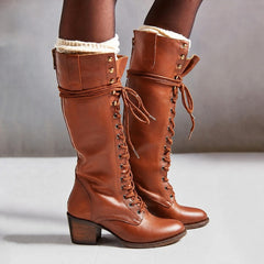 Carys | Women's Combat Block Heel Knee High Boots
