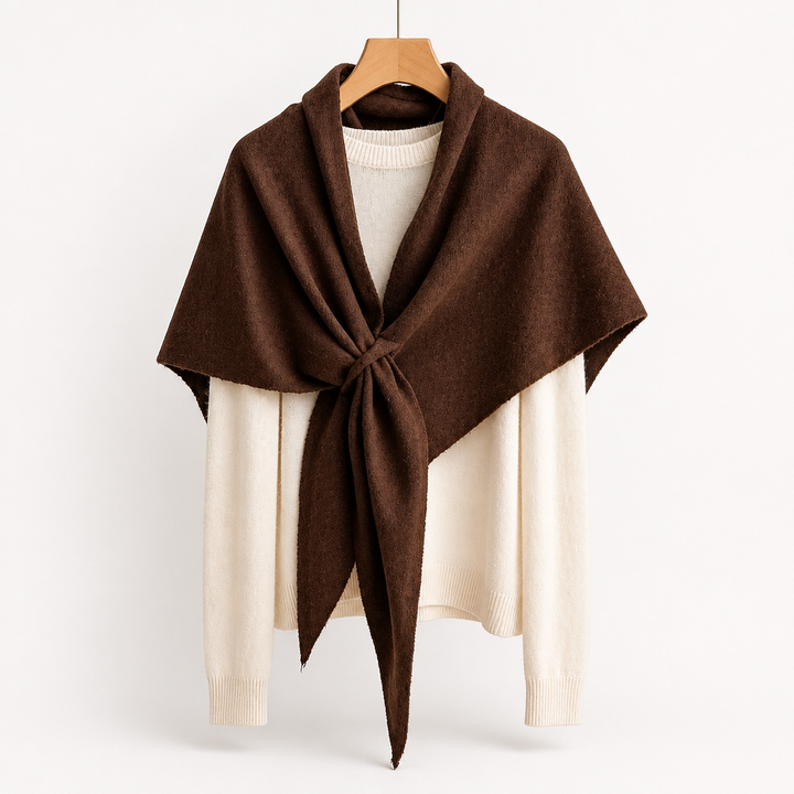 Women's Wool Knit Neck Triangle Scarf - Brown