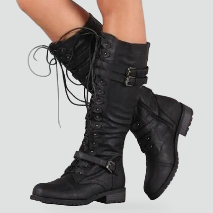 Kathleen women's retro lace up buckle knee high boots - photo 1