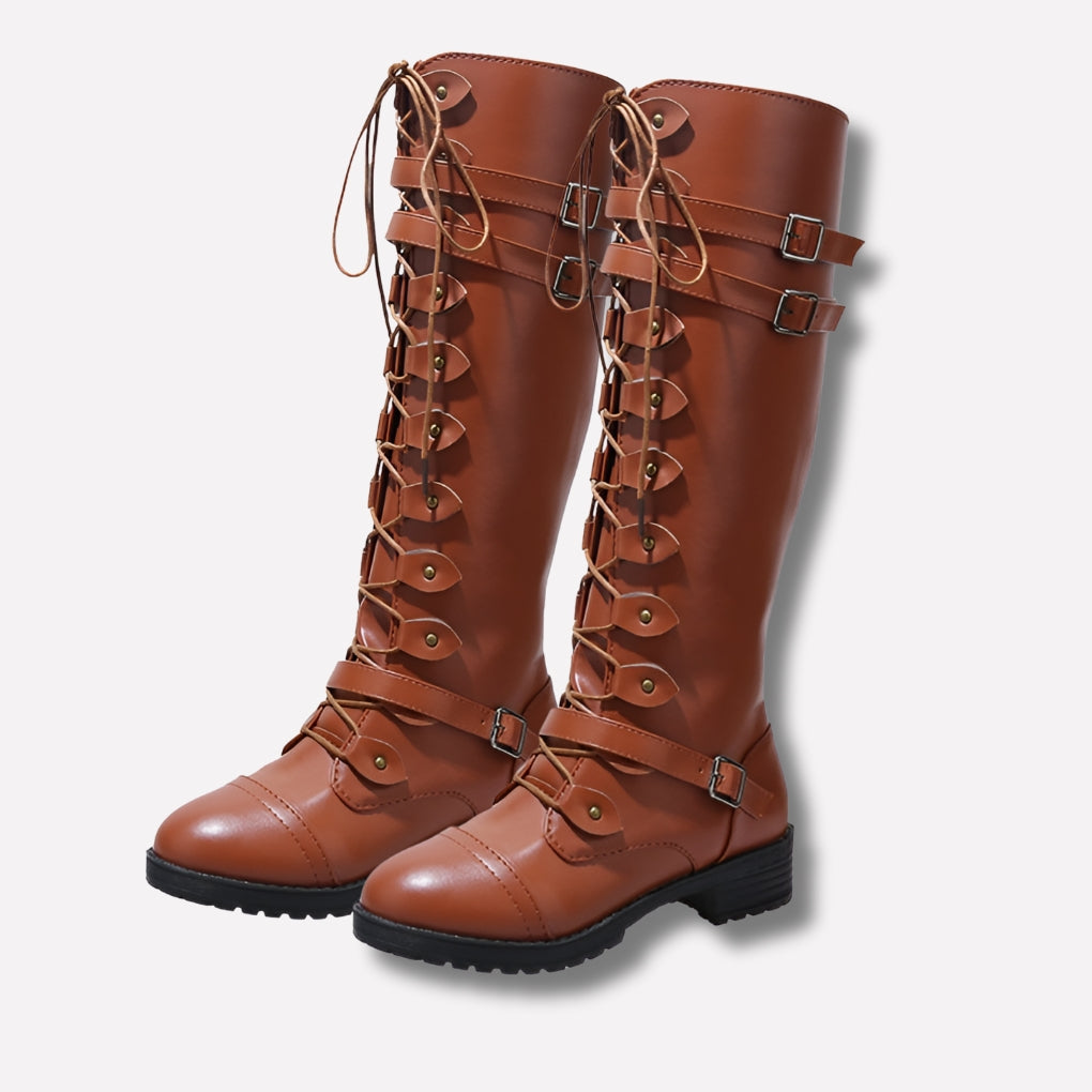 Kathleen women's retro lace up buckle knee high boots - photo 2
