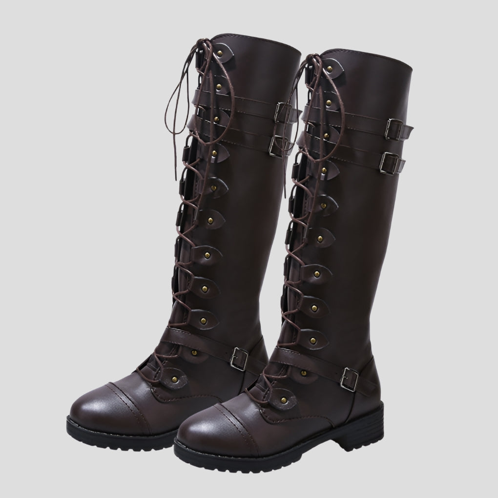 Kathleen women's retro lace up buckle knee high boots - photo 3