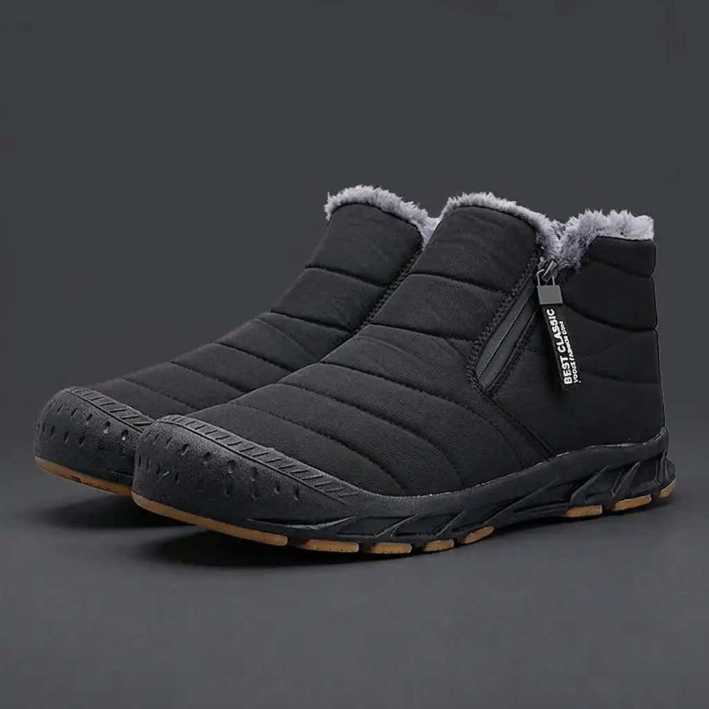 Men's Fleece-Lined Slip On Snow Boots - Black