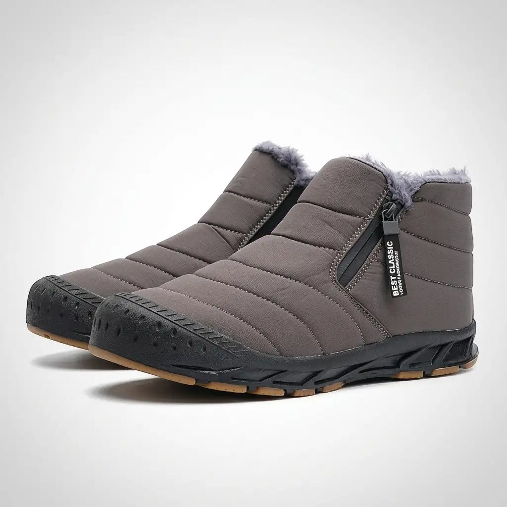 Men's Fleece-Lined Slip On Snow Boots - Light Grey