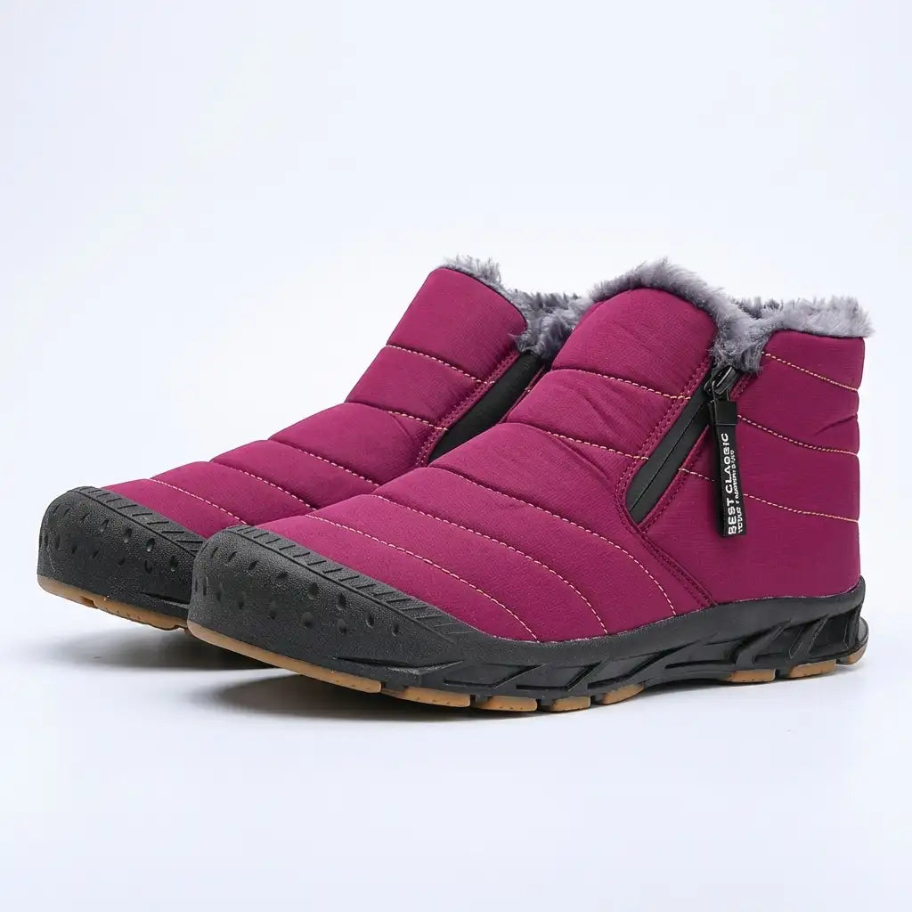 Men's Fleece-Lined Slip On Snow Boots - Fuchsia