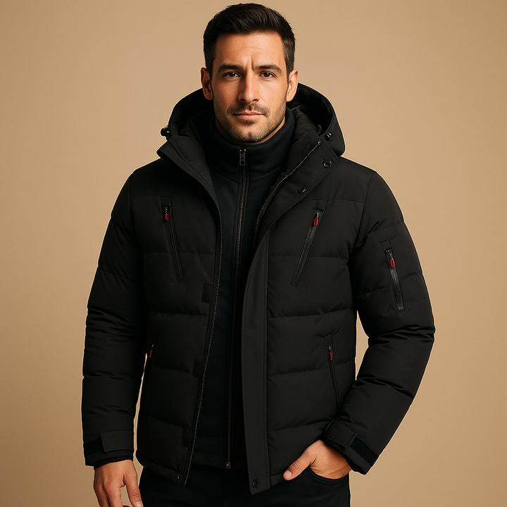 Men's Casual Puffer Snow Winter Jacket - Black