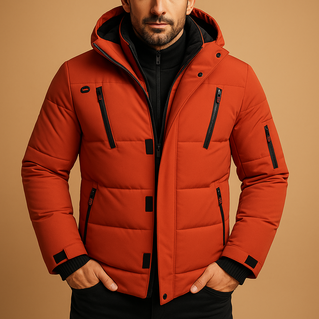 Men's Casual Puffer Snow Winter Jacket - Orange
