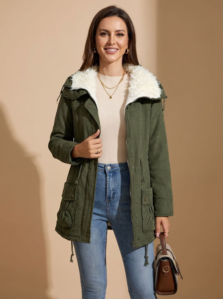 Women's Hooded Faux Fur Collar Winter Coat