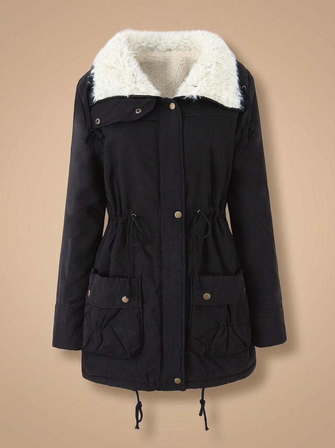 Women's Hooded Faux Fur Collar Winter Coat