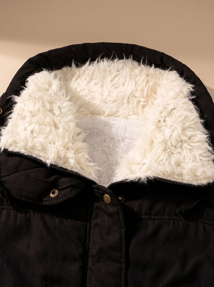 Women's Hooded Faux Fur Collar Winter Coat