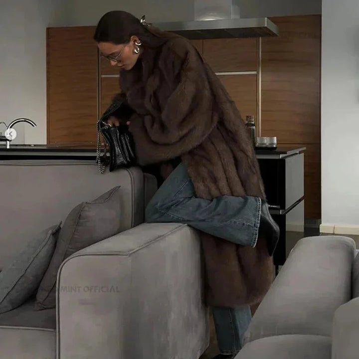 Women's Long Winter Faux Fur Mink Coat