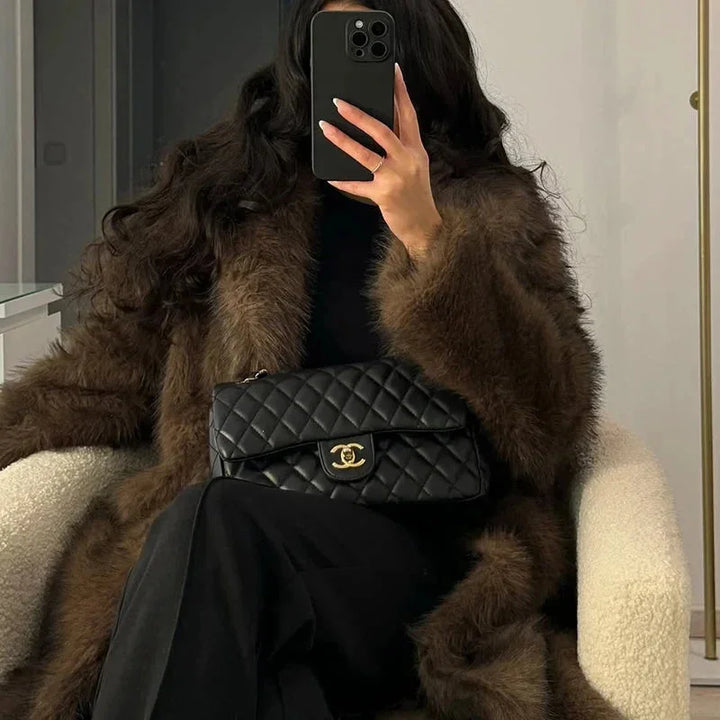 Women's Long Winter Faux Fur Mink Coat