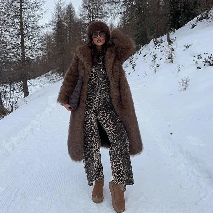 Women's Long Winter Faux Fur Mink Coat