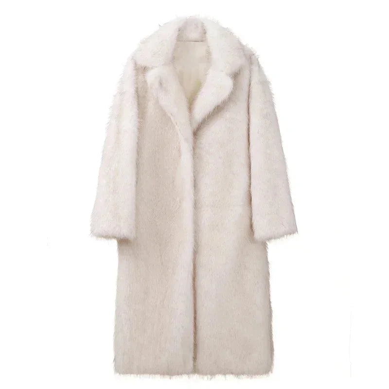 Women's Long Winter Faux Fur Mink Coat - Light Brown