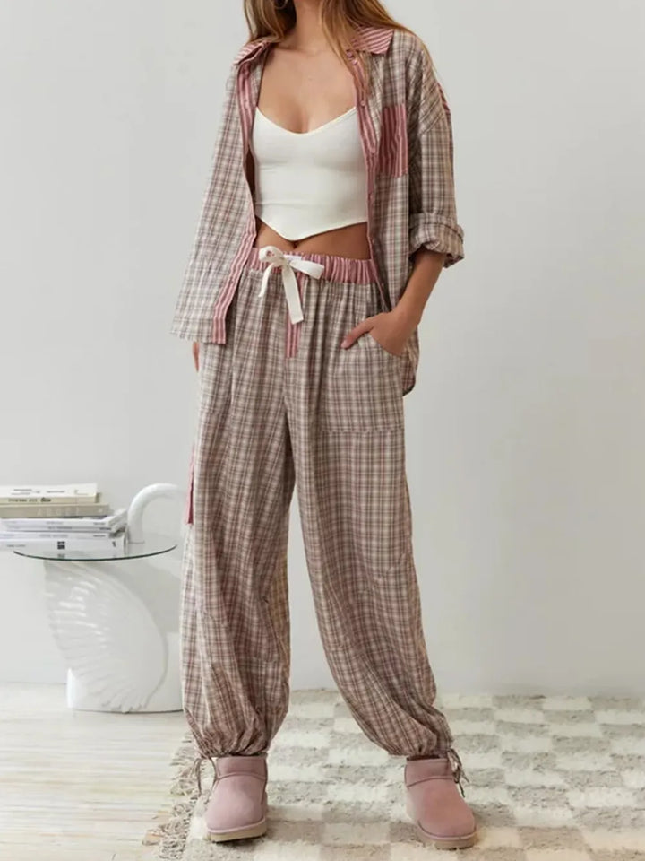 Women's Cotton Matching Long Indigo Pajama Set