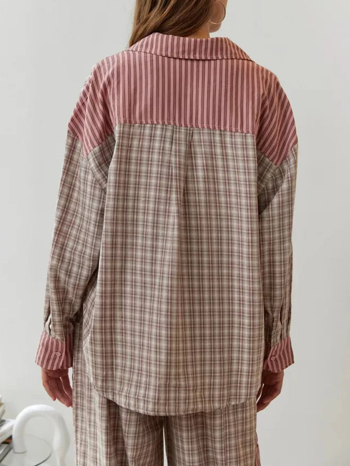 Women's Cotton Matching Long Indigo Pajama Set