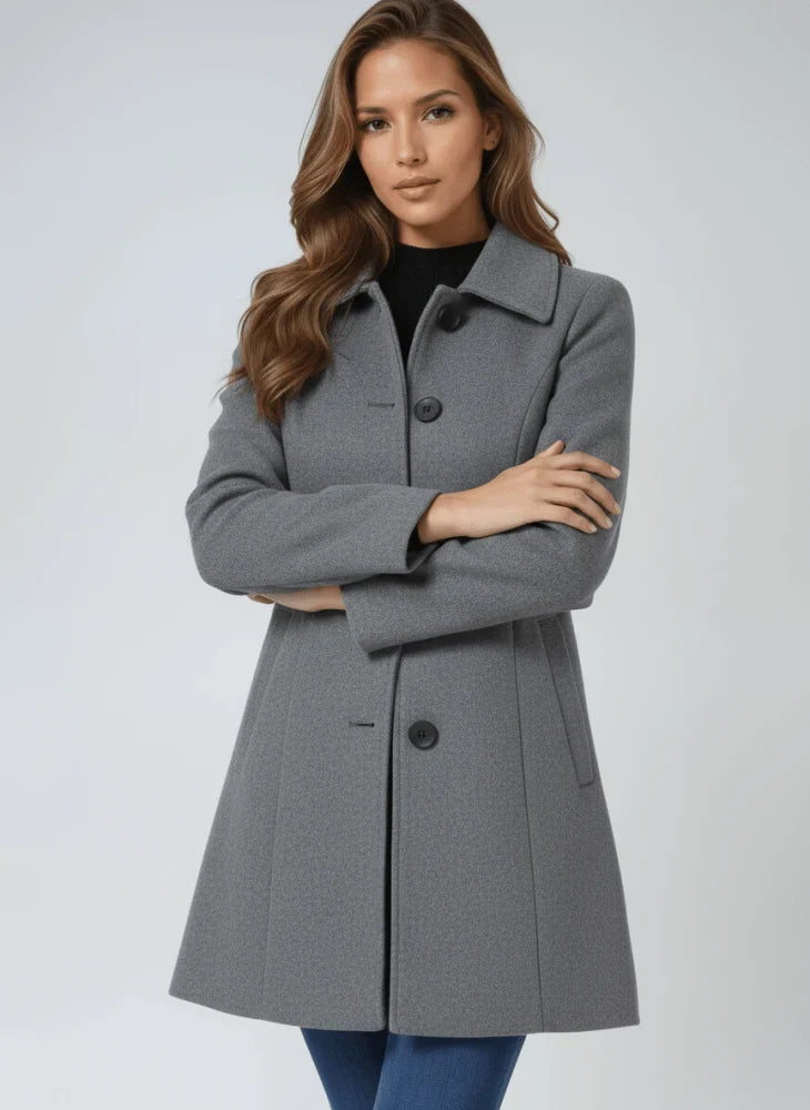 Women's Wool Button Front Long Coat - Grey