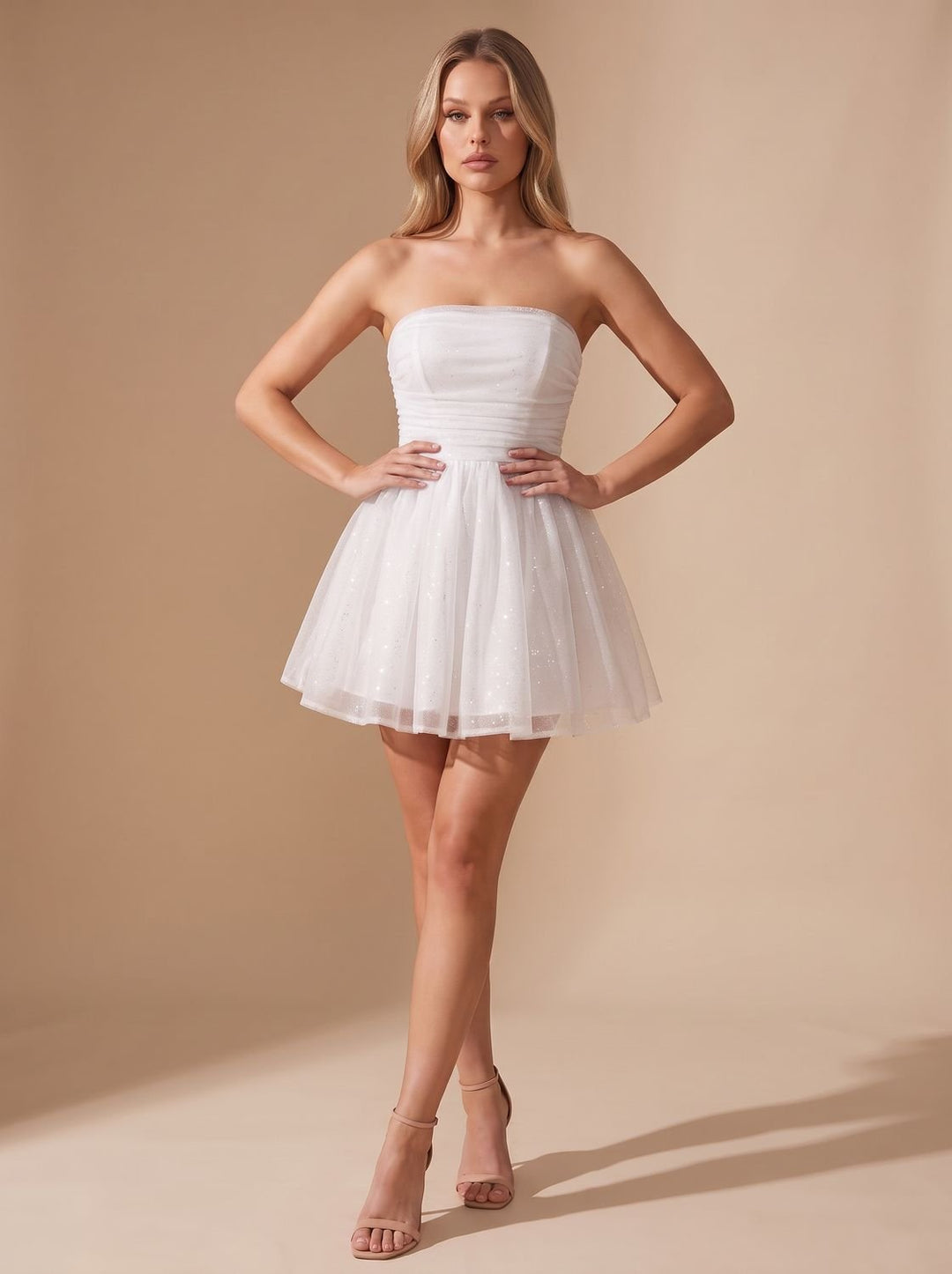 Women's Sparkly A Line Mini Christmas Party Dress - White