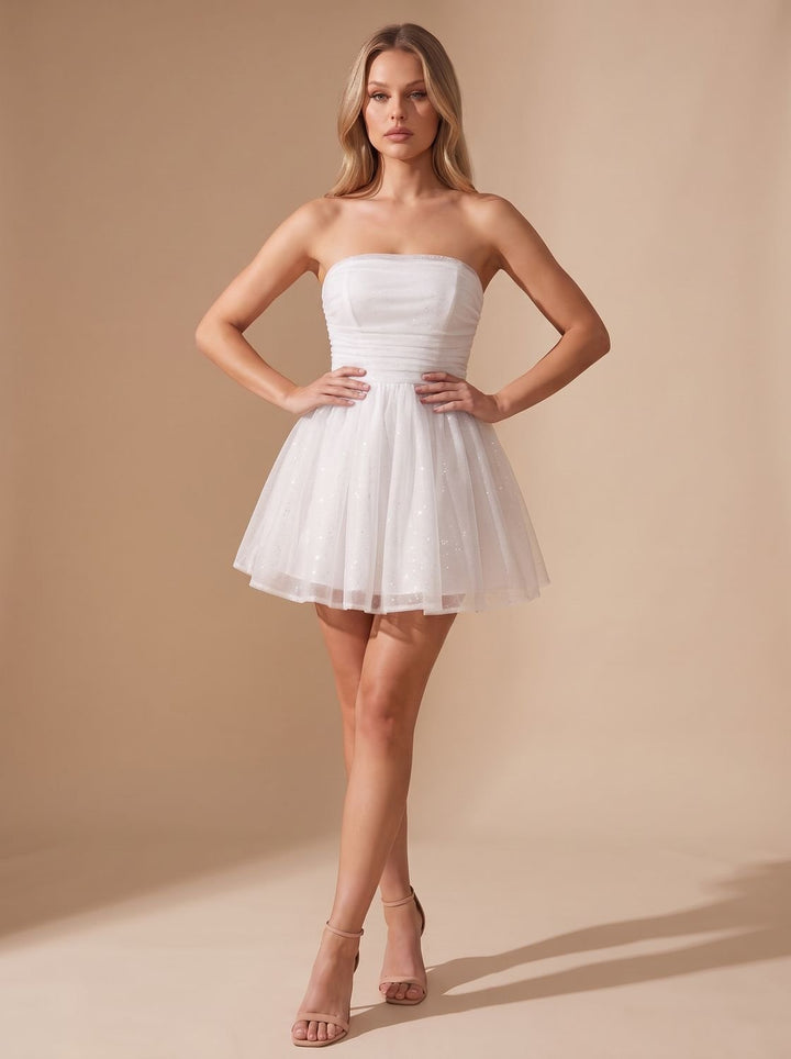 Women's Sparkly A Line Mini Christmas Party Dress - White