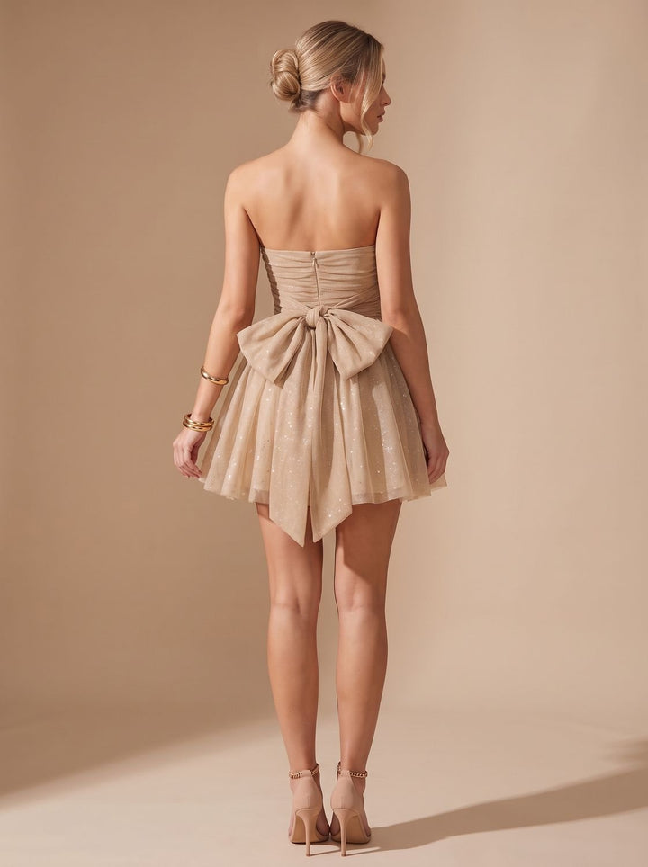 Women's Sparkly A Line Mini Christmas Party Dress - Gold
