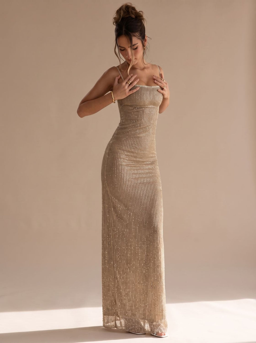 Women's Sparkly Scoop Neck Maxi Christmas Party Dress
