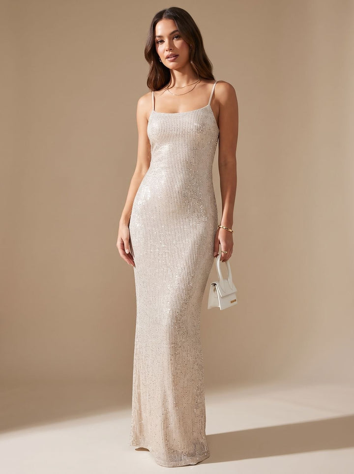 Women's Sparkly Scoop Neck Maxi Christmas Party Dress