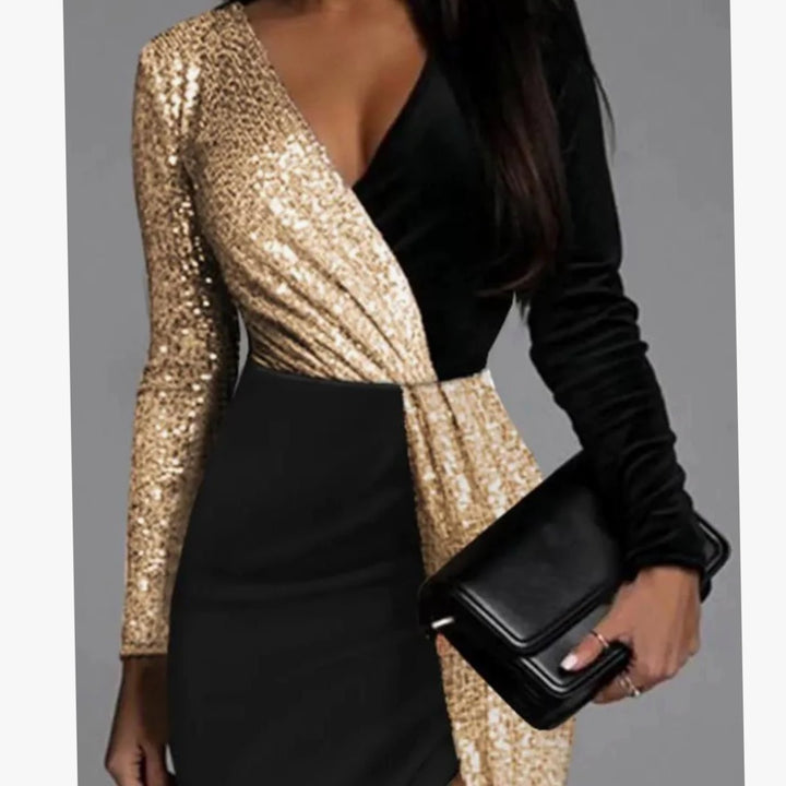 Women's Sequin Long Sleeve Midi Christmas Party Dress