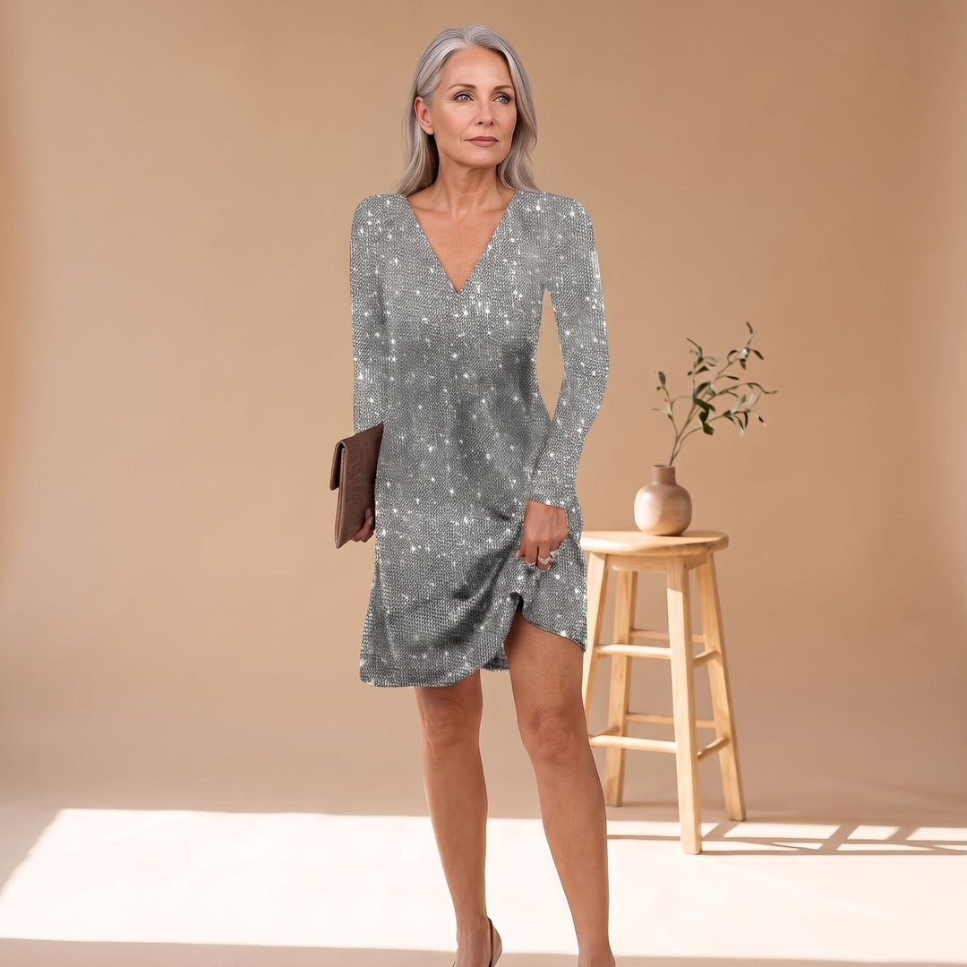 Women's Stylish Sparkly Long Sleeve Christmas Party Dress