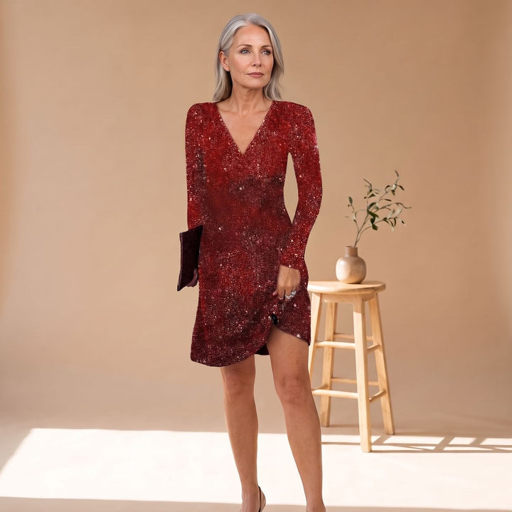Women's Stylish Sparkly Long Sleeve Christmas Party Dress