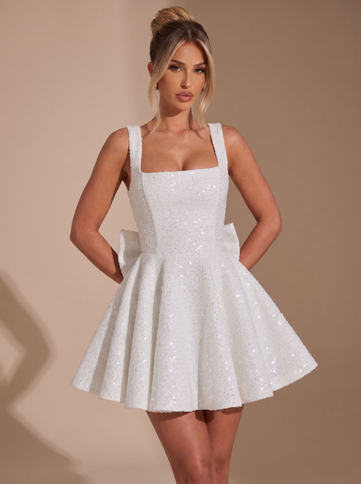 Women's Sequin A Line Mini Christmas Party Dress - White