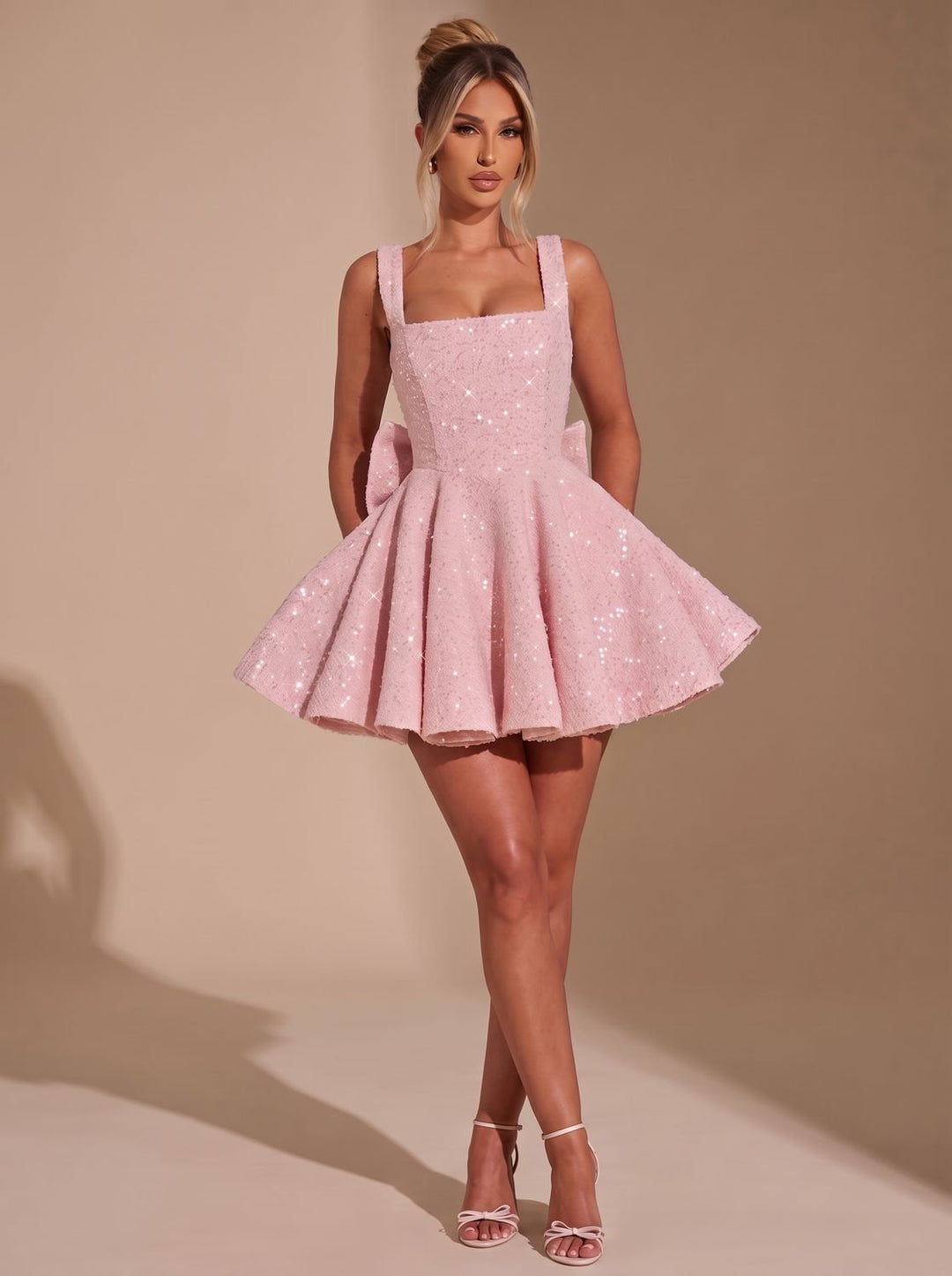 Women's Sequin A Line Mini Christmas Party Dress - Pink