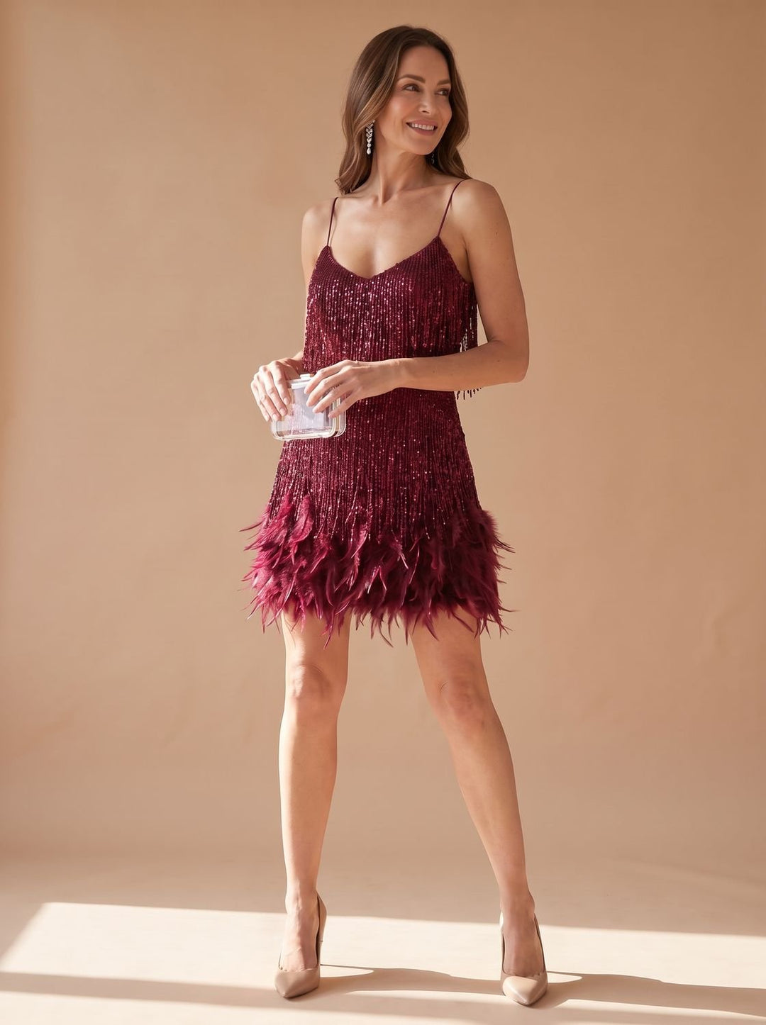 Women's Sequin Bodycon Mini Christmas Party Dress - Red