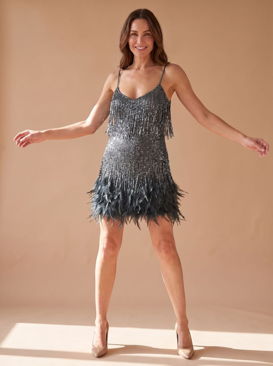 Women's Sequin Bodycon Mini Christmas Party Dress - Black