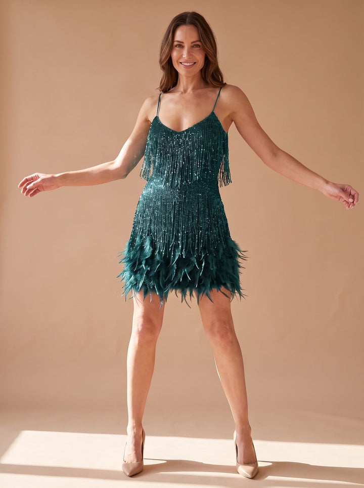 Women's Sequin Bodycon Mini Christmas Party Dress - Peacock Blue