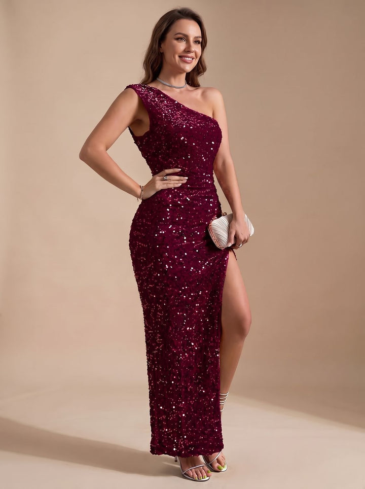 Women's Stylish Sequin Bodycon Maxi Christmas Party Dress - Red