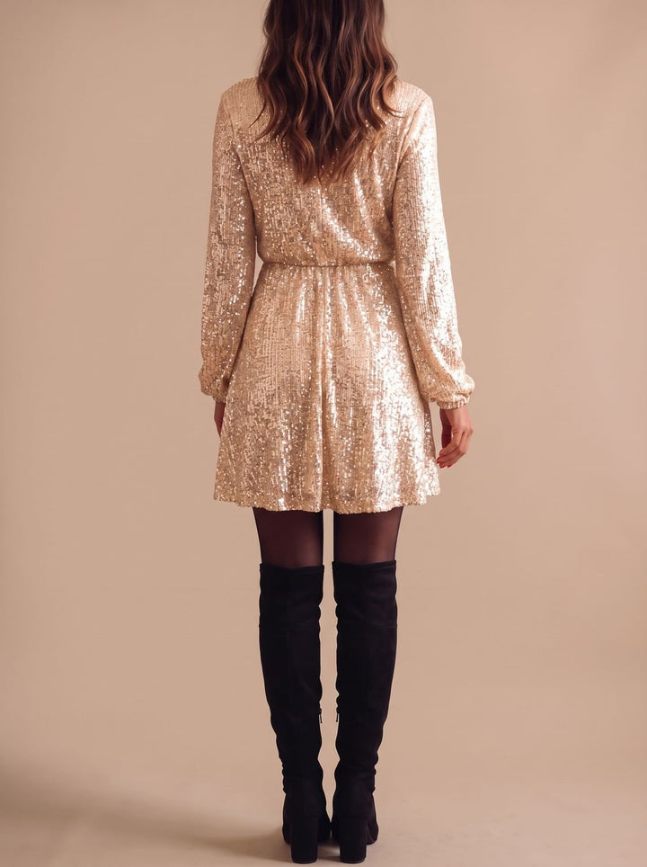 Women's Long Sleeve Sequin Mini Christmas Party Dress