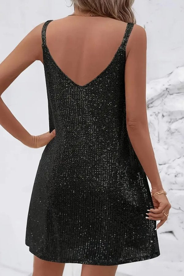 Women's Sequin V-Neck Mini Christmas Party Dress