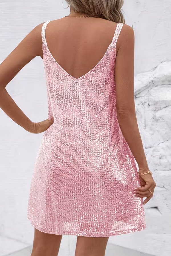 Women's Sequin V-Neck Mini Christmas Party Dress